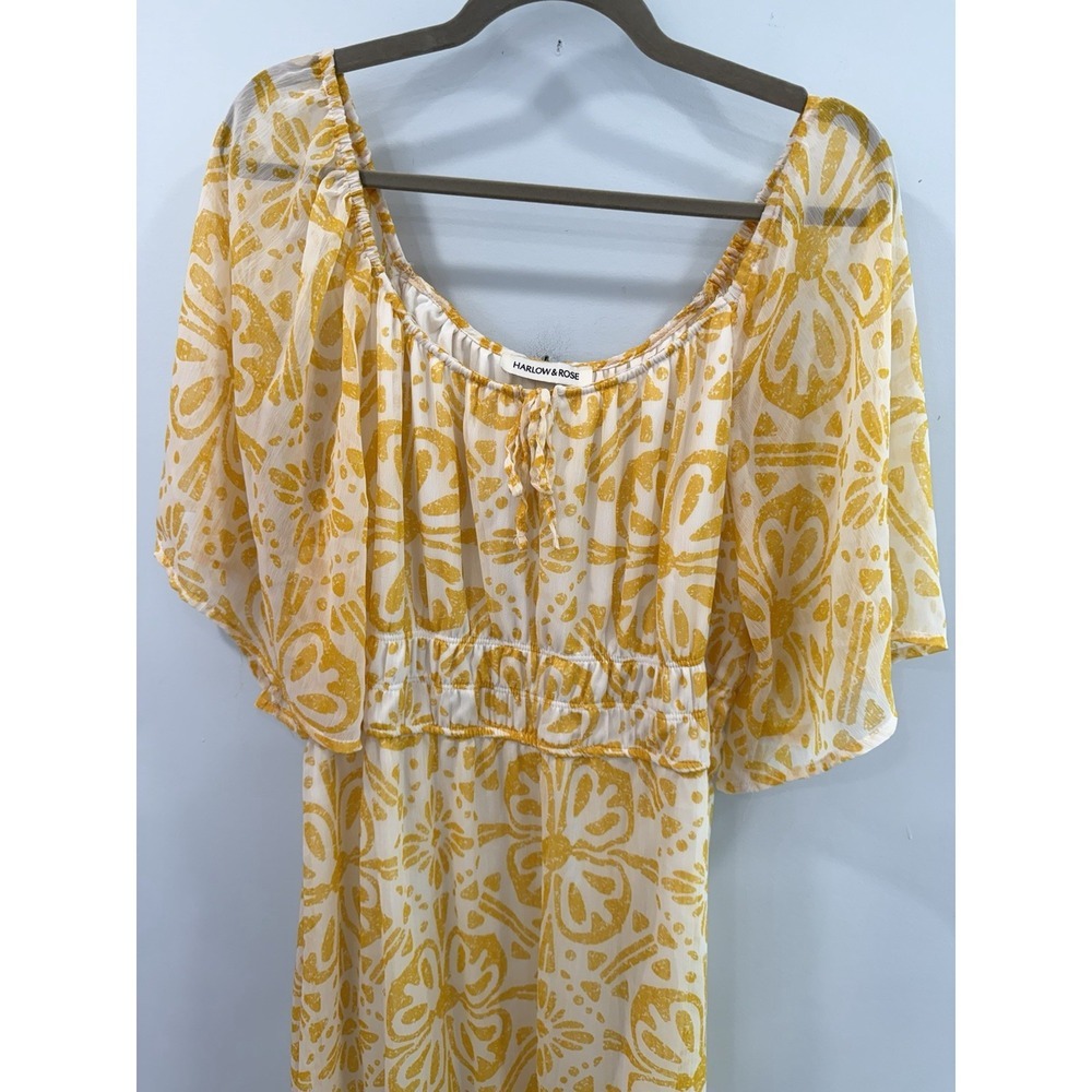 Harlow & Rose Yellow Floral Batik Print Shark Bite Hem Maxi Dress XL Prairie